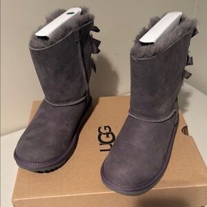 UGG Charcoal Suede Boots with Ribbon Accents